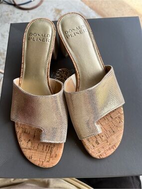 Donald J Pliner Gold Metallic Cork Slide Sandals